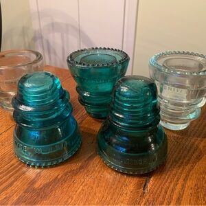 Vintage Glass Insulator Set - Teal and Clear